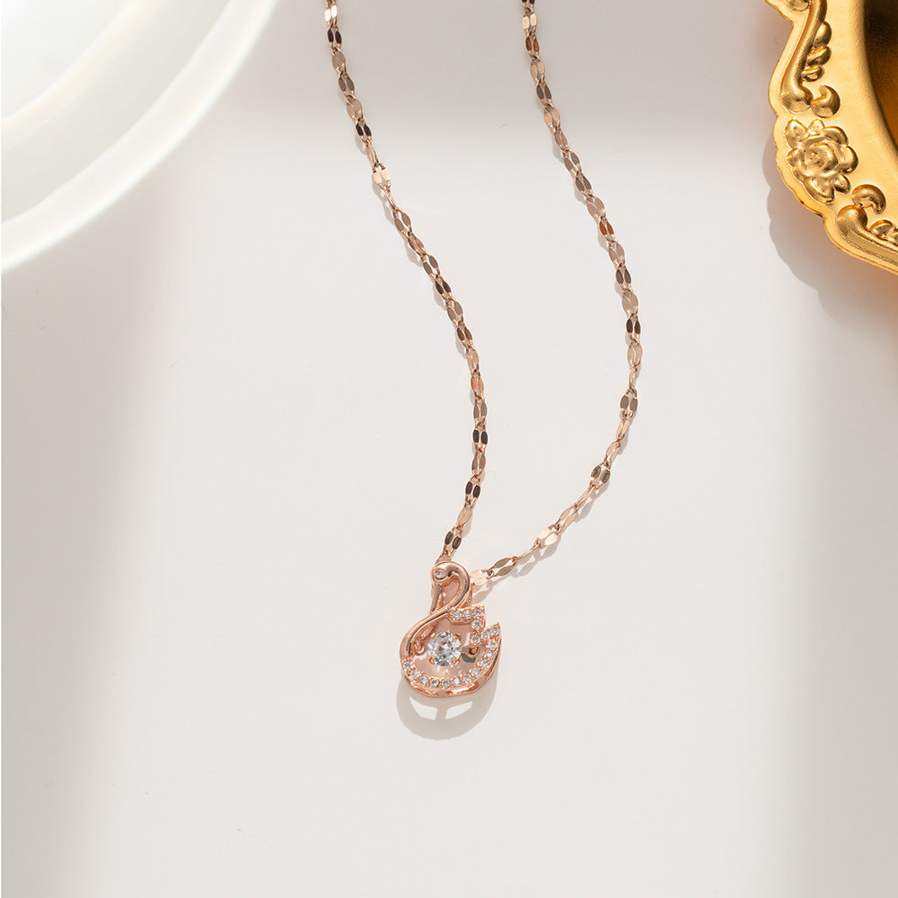 Elegant Swan Pendant Necklace for Women in Titanium Steel with Rhinestone Inlay on Wavy Chain, Hypoallergenic and Tarnish-Resistant