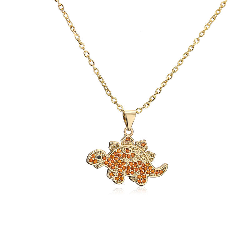 Collana con Pendente Dinosauro Geometrico in Rame con Placcatura in Zirconia Micro-Incastonata