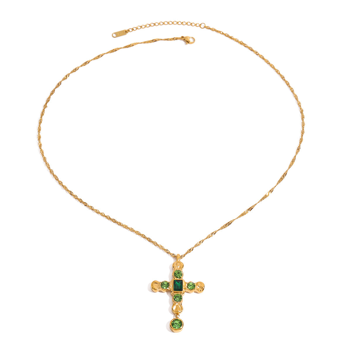 Elegant Cubic Zirconia Cross Geometric Plated Stainless Steel Necklace for Women