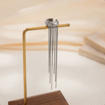 Elegant Stainless Steel PVD Geometric Rope Chain Long Tassel Ear Cuff for Women