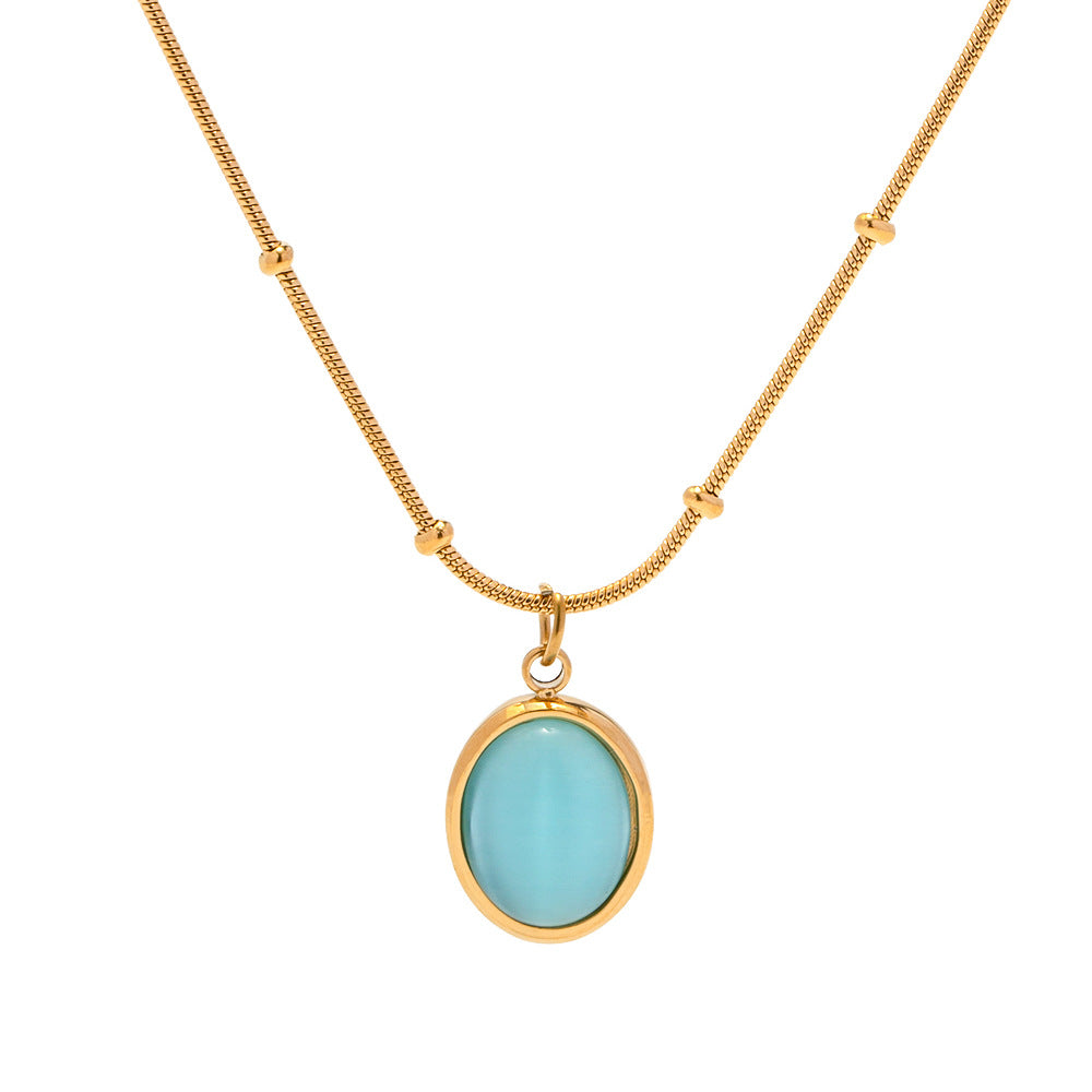 Collar con colgante de ojo de gato geométrico minimalista de acero inoxidable con baño de oro de 18 quilates para mujer