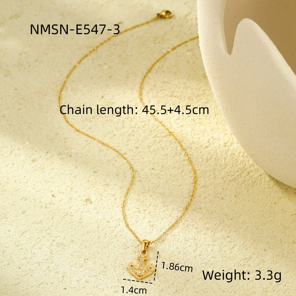 Vintage Nautical Anchor Pendant Necklace in Stainless Steel with Rhinestone Inlay for Women
