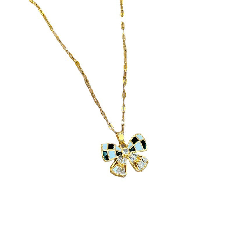 Elegante Collar de Acero de Titanio en Forma de Mariposa para Mujer con Incrustaciones de Diamantes de Imitación y Acabado de Esmalte, Delicada Cadena a la Clavícula