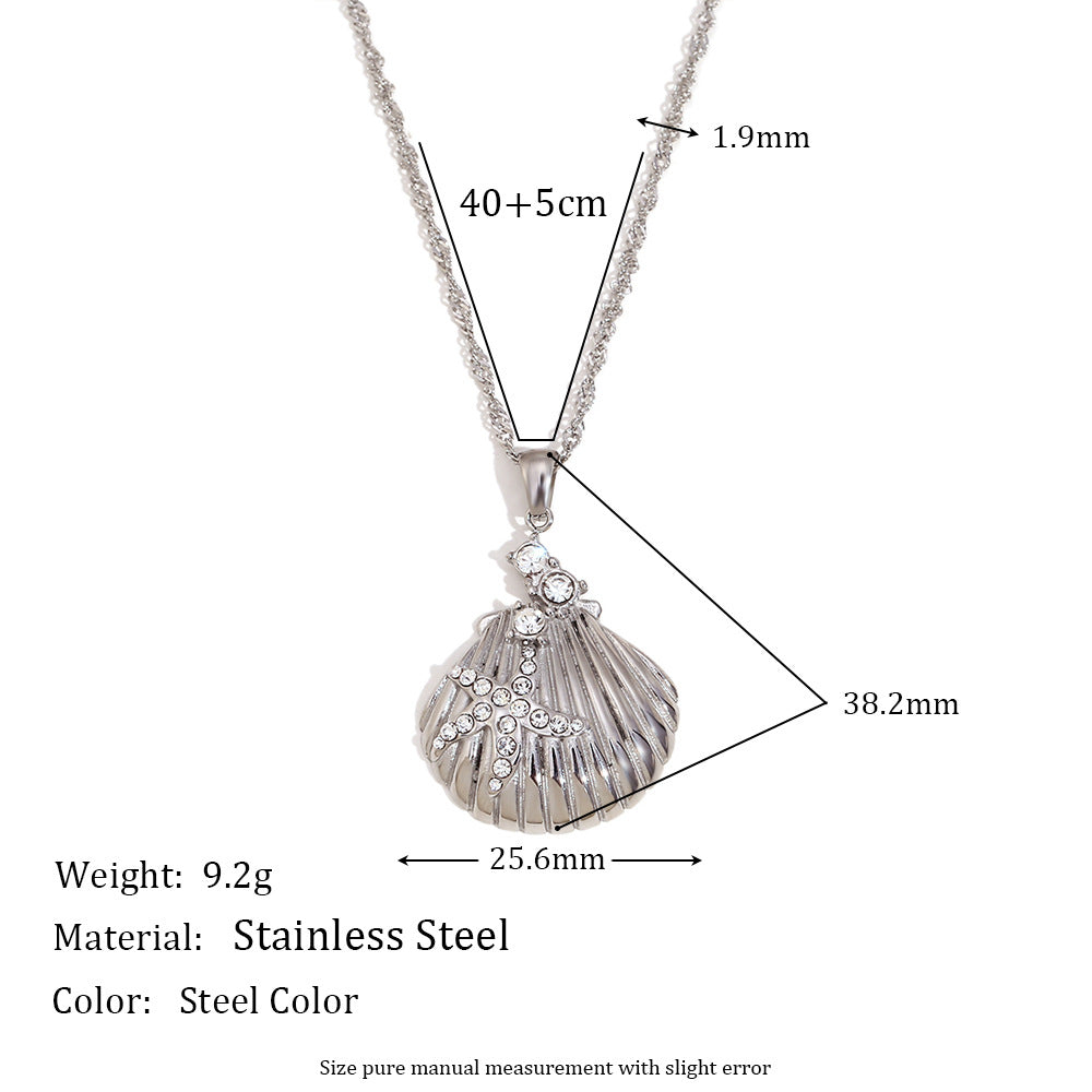 Fashionable Bow Knot Pendant Necklace for Women Stainless Steel Base with 18K Gold Plating Featuring Scallop Shell and Starfish Inlay Design