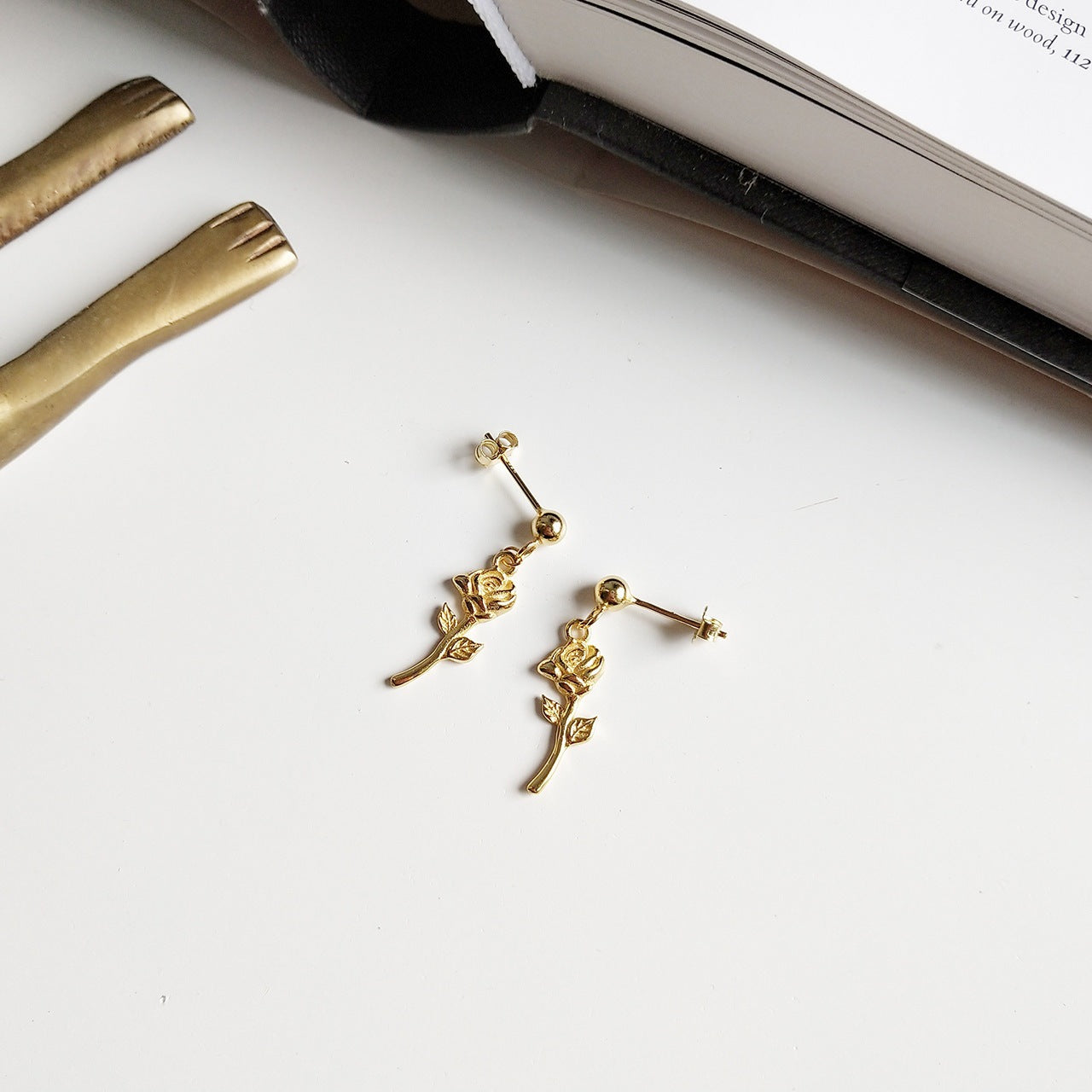 Minimalist Rose Flower Stud Earrings for Women in 925 Sterling Silver with Handcrafted Finish