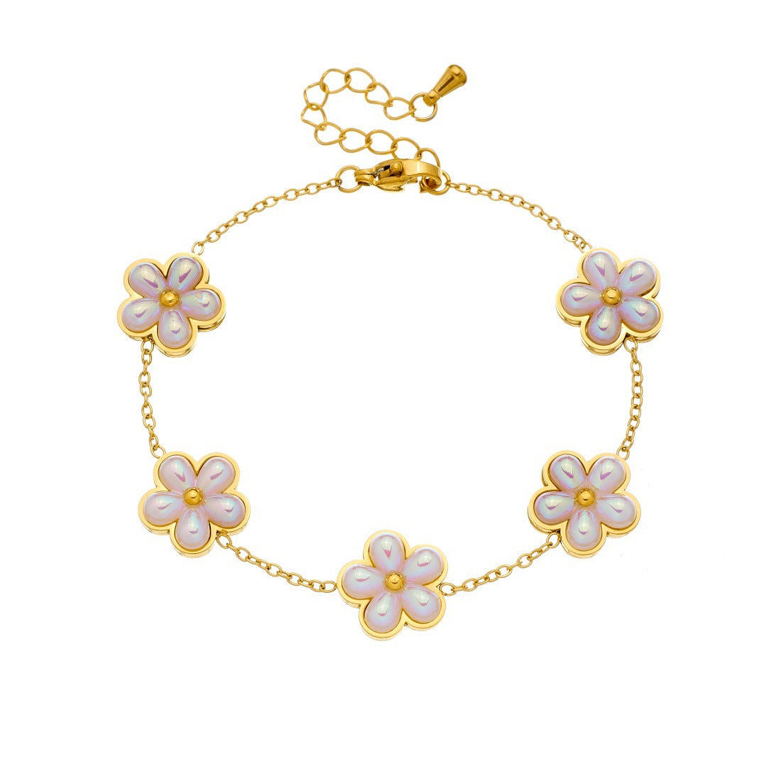 Sweet Minimalist Gold Plated Stainless Steel Floral Pearl Bracelet