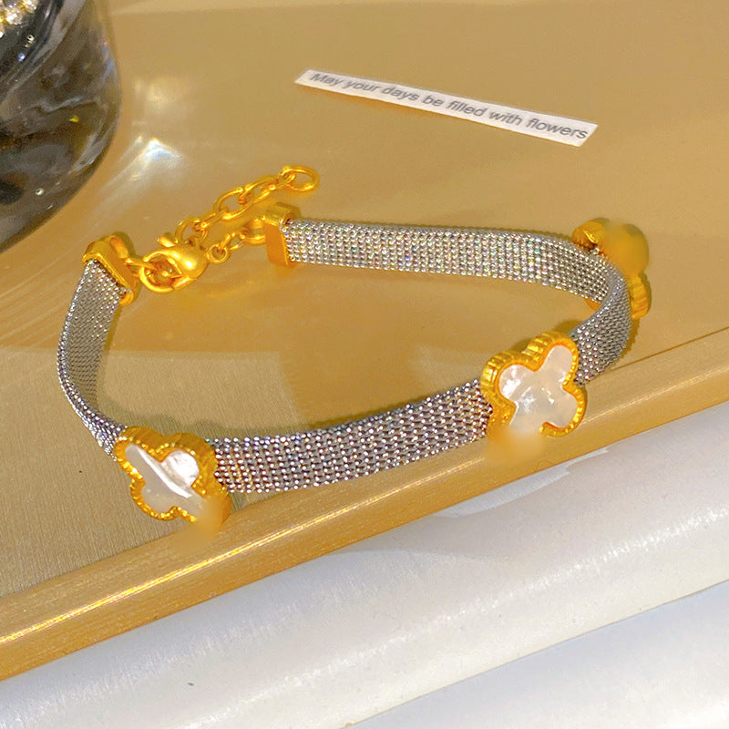 Sweet Minimalist Floral Plant Titanium Steel Plated Watch Band Chain Bracelet for Women