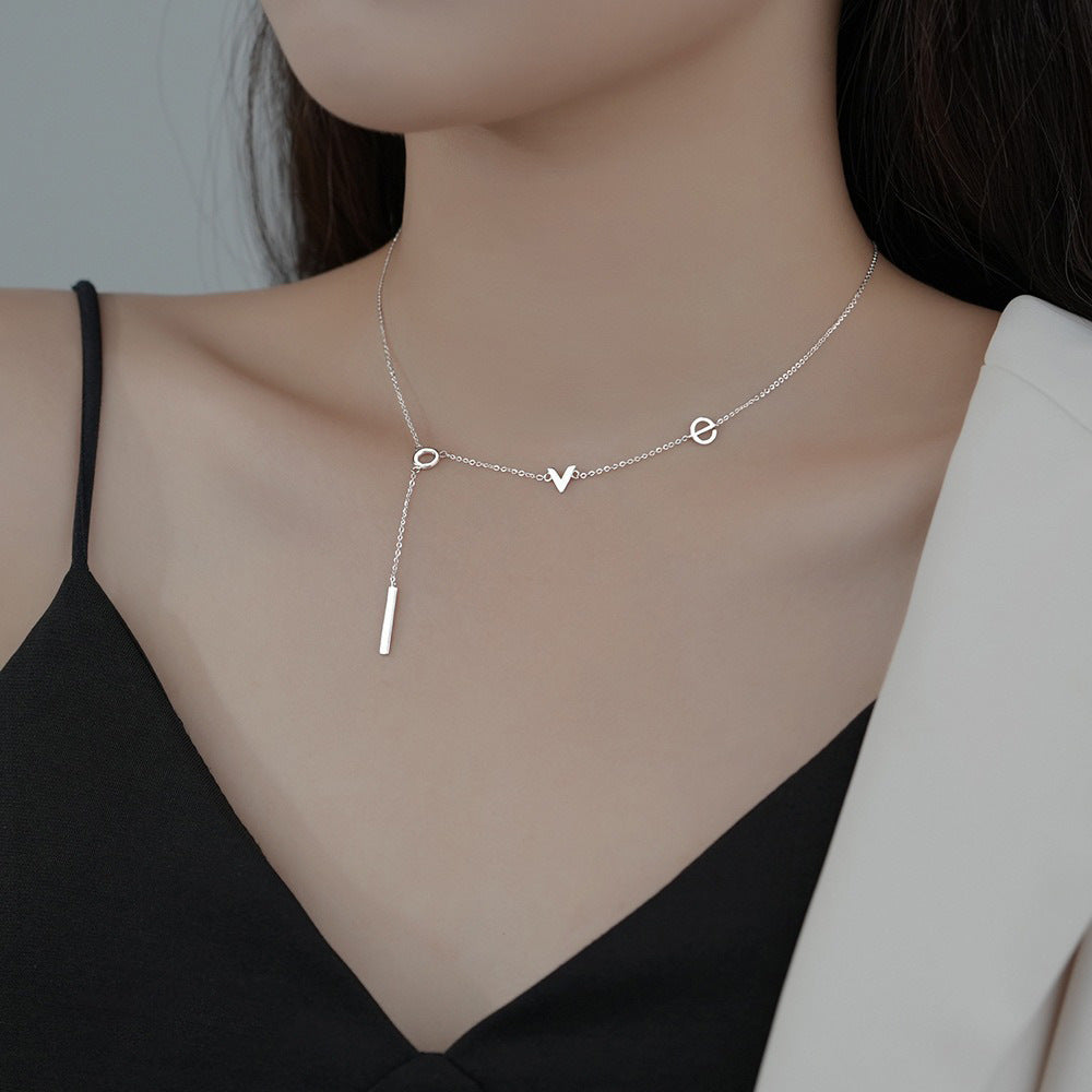 Minimalist LOVE Letter Titanium Steel Necklace for Women with Plated Finish and Delicate Clavicle Chain