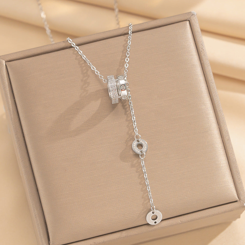 Light Luxury Minimalist Geometric Titanium Steel Necklace with 18K Gold Plated Copper and Zircon Pendant for Women