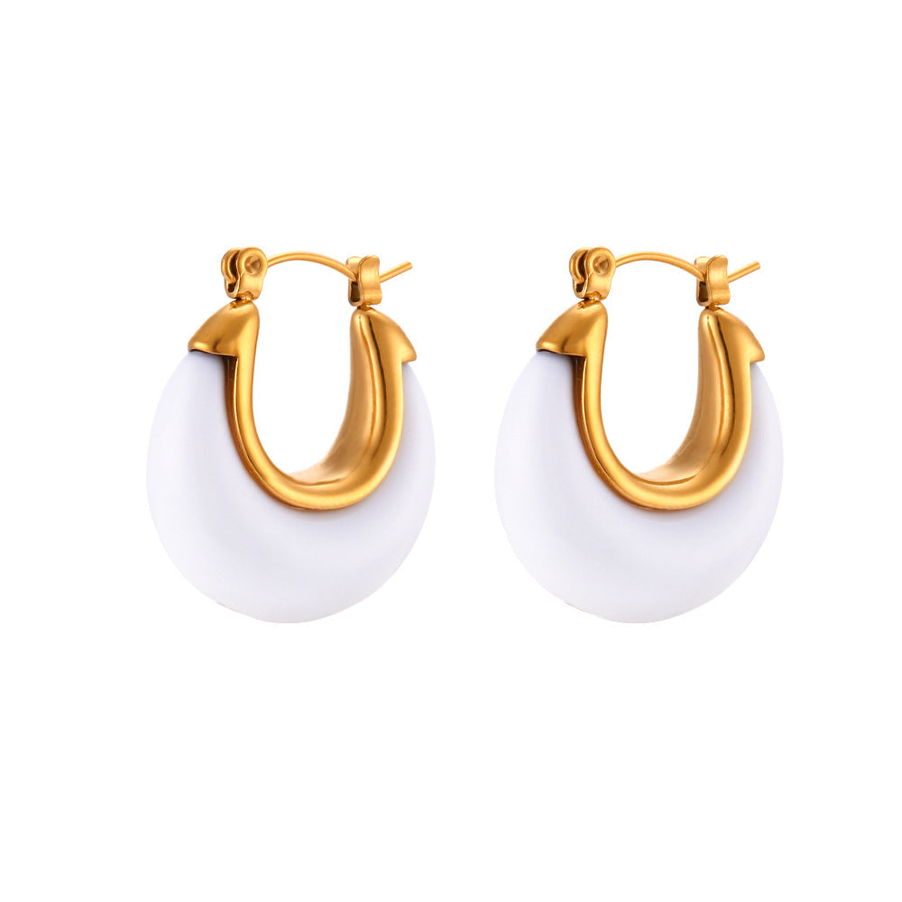 Minimalist Retro Fashion Stainless Steel Circular Hoop Earrings for Women with Plated Finish