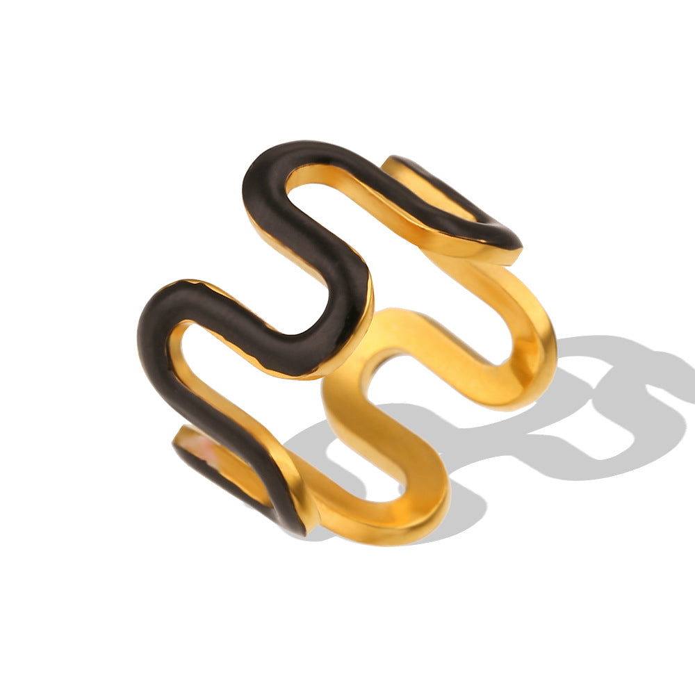 Anello minimalista Y2K a forma d'onda in acciaio inossidabile da donna con placcatura in oro 18 carati e finitura smaltata