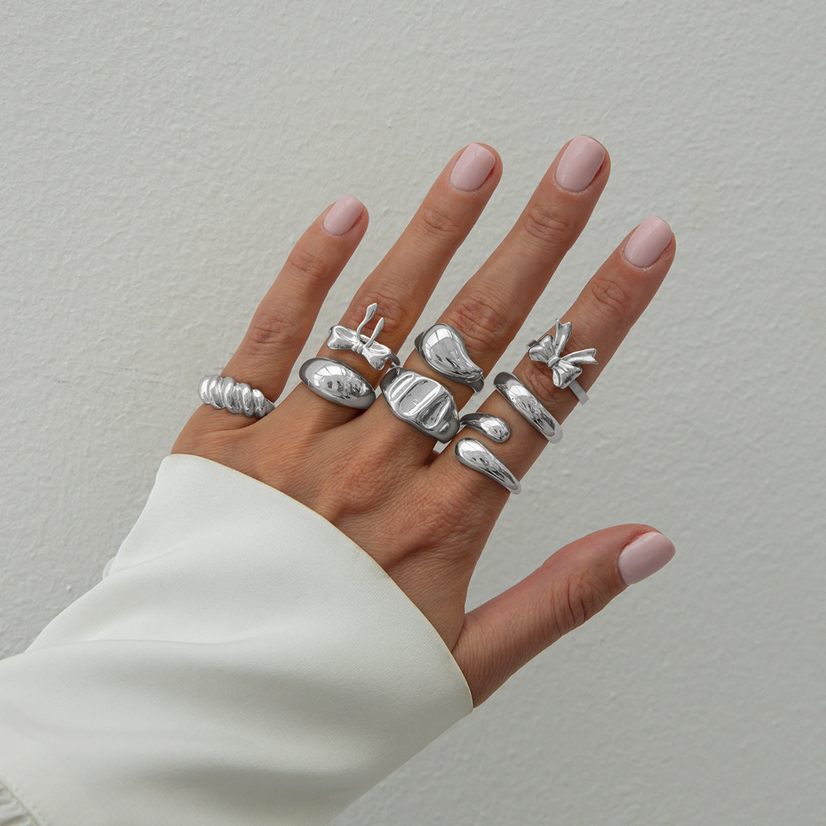Geometric Plated Zinc Alloy Ring Set for Women