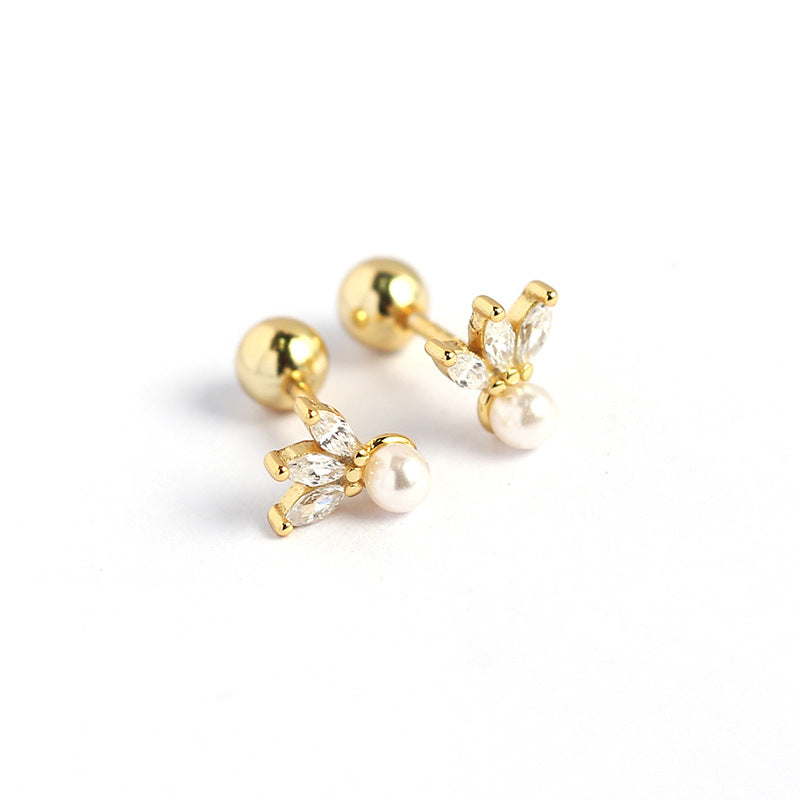 Elegant 925 Sterling Silver Geometric Marquise Cubic Zirconia Screw Back Stud Earrings for Women