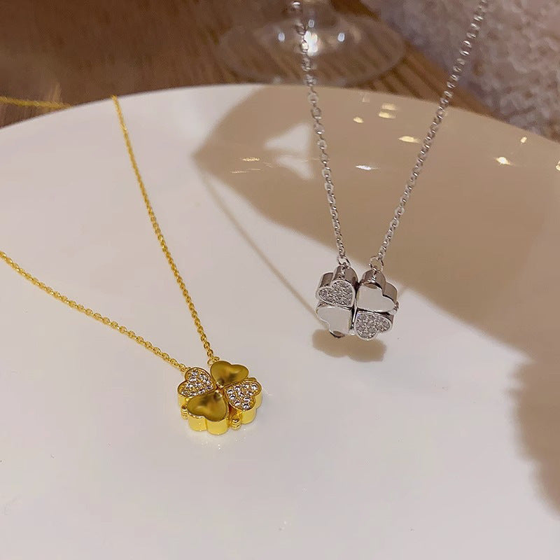 Collana con ciondolo a trifoglio minimalista in acciaio al titanio con finitura placcata per uomo e donna