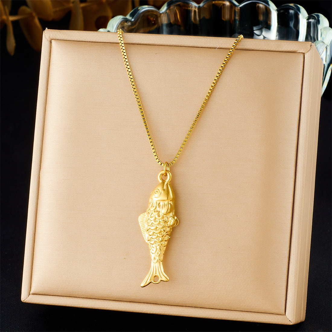 Minimalist Luxury Gold Plated Stainless Steel Fish Pendant Necklace for Women