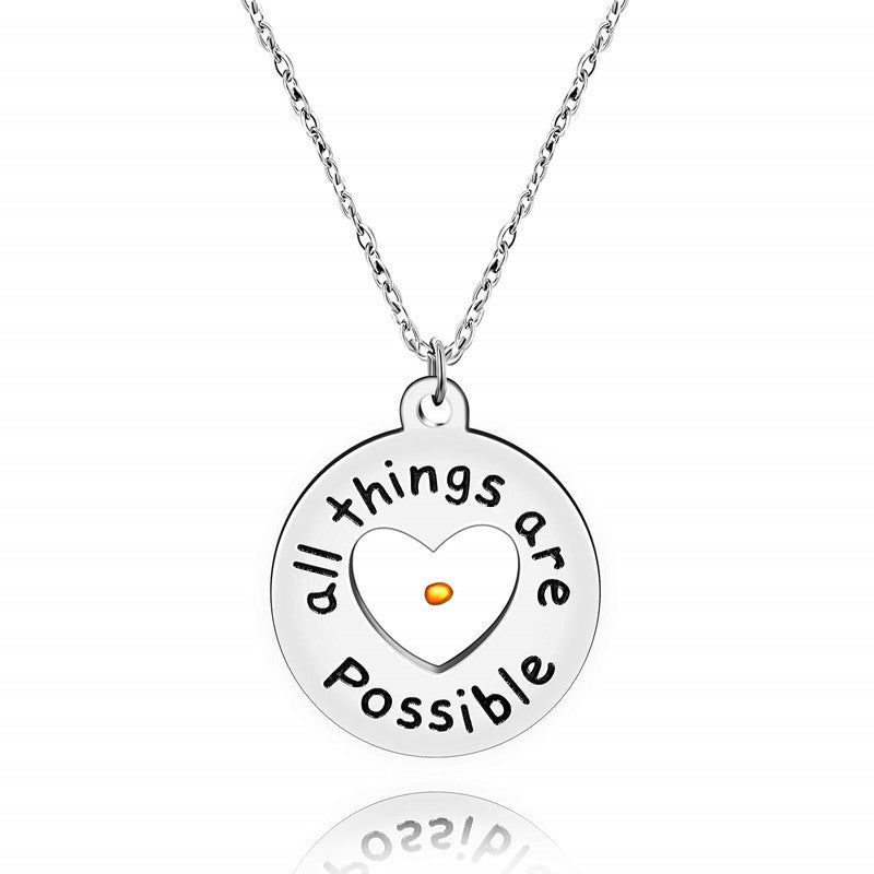 Natural Minimalist Round Engraved Mustard Seed Pendant Necklace in Stainless Steel with Titanium Steel Charm and Plated Finish