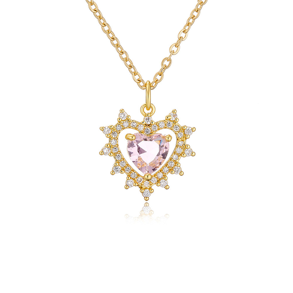 Elegant Heart-Shaped Zirconia Pendant Necklace for Women in Copper with Minimalist Geometric Design and Versatile Clavicle Chain