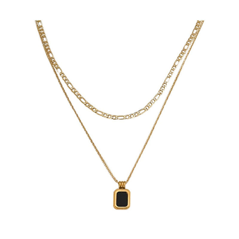 Minimalist Geometric Black Square Titanium Steel Necklace for Women and Men, Hypoallergenic Plated Locket Chain