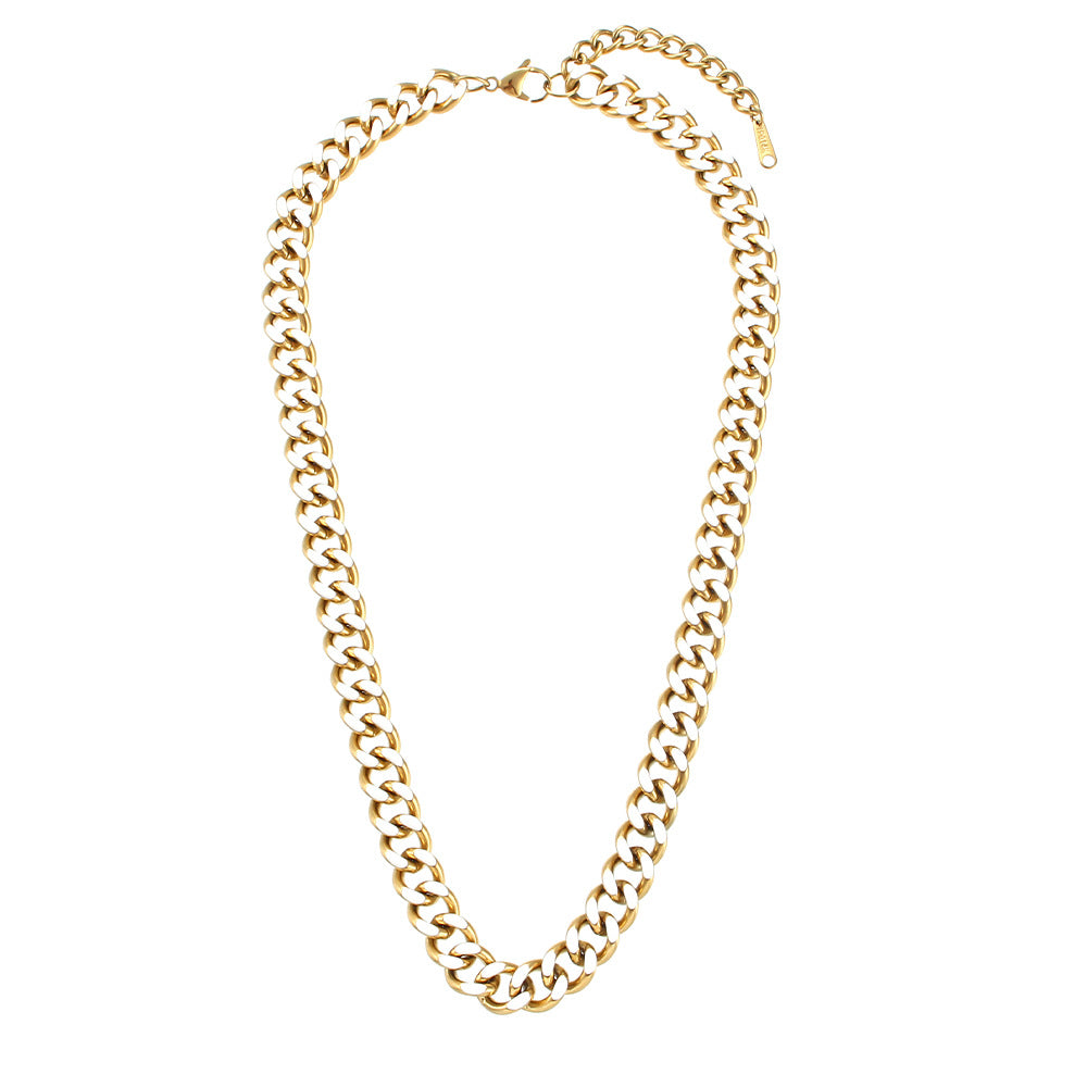 Vintage-Inspired Geometric Stainless Steel Plated Cuban Link Necklace for Women