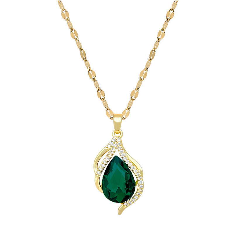Sweet Geometric Moon Hollow Full Rhinestone Titanium Steel Necklace for Women