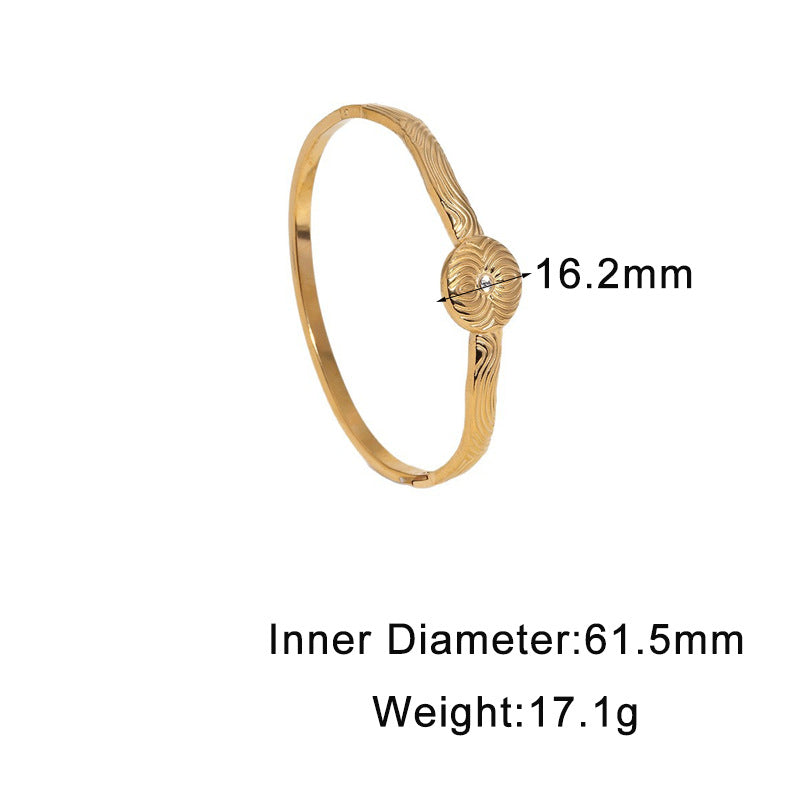 Minimalist Gold Plated Striped Geometric Round Stainless Steel Bracelet for Women