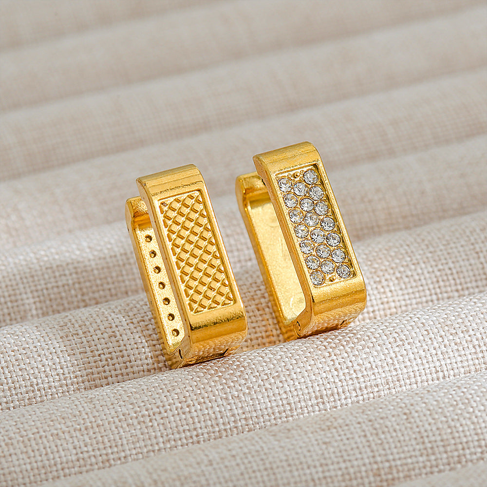 Orecchini da donna placcati in acciaio al titanio a forma di U minimalisti con intarsio di strass