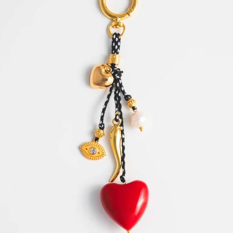 Macaron Color Heart Shape Alloy Plated Cable Chain Bag Strap with Pearl Inlay
