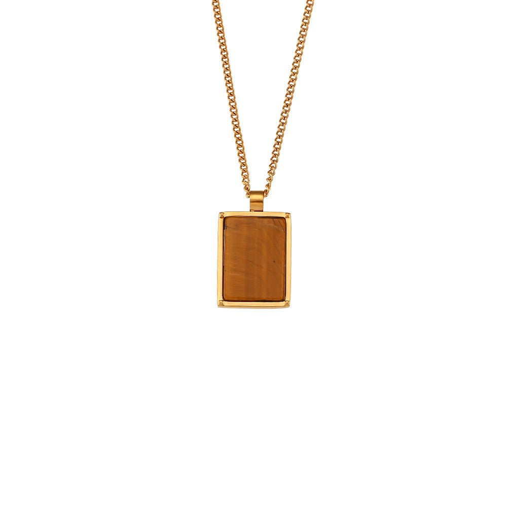 Vintage Style Geometric Round Enamel Pendant Necklace in Titanium Steel with 18K Gold Plating for Women