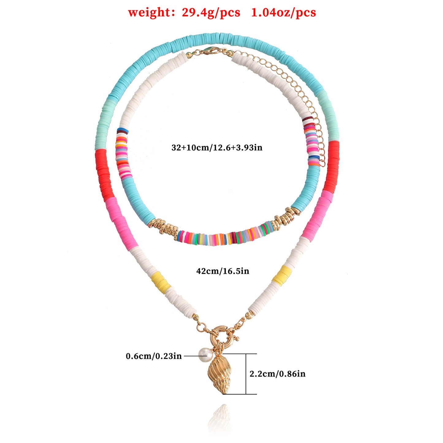 Geometric Double-Layer Polymer Clay and Pearl Scallop Pendant Necklace for Women with Plated Alloy Finish