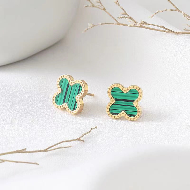 Natural Style Four-Leaf Clover Shaped Titanium Steel Earrings with Rose Gold Plating, Minimalist and Fresh Design