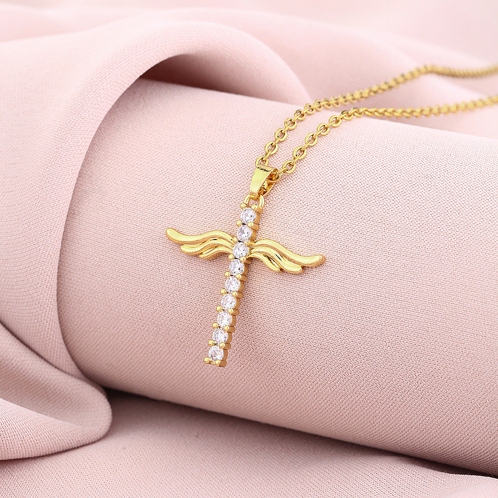Elegante Collana con Ciondolo a Croce da Donna in Rame Placcato Oro con Catena a O, Collana con Ciondolo Stile Geometrico Minimalista
