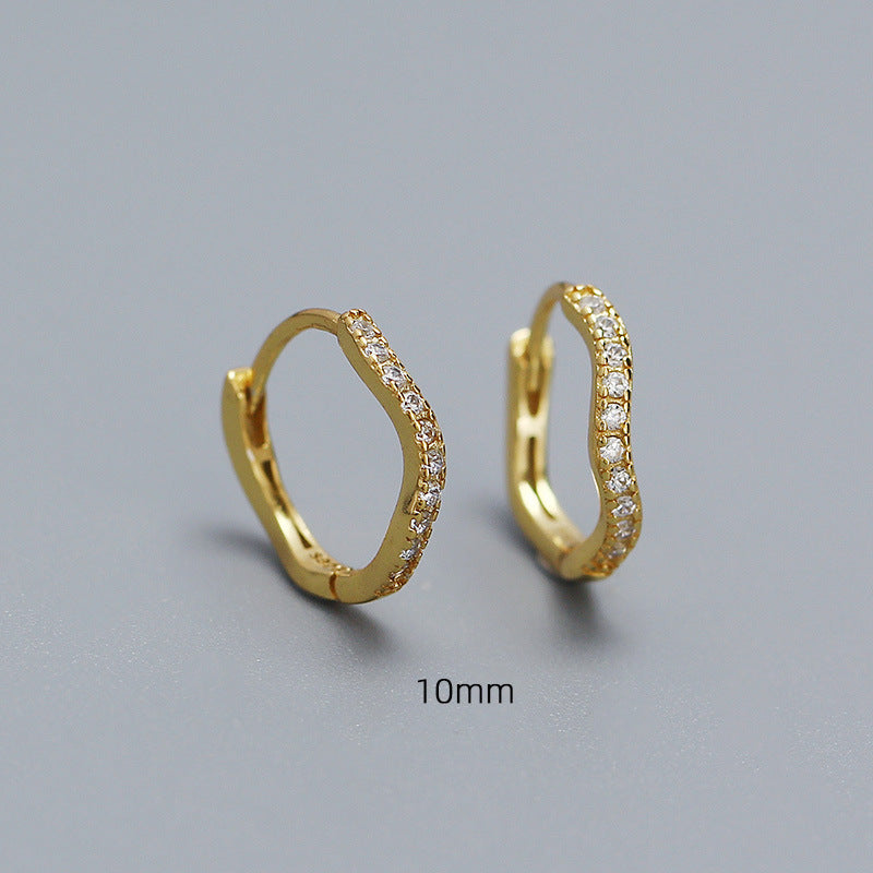 Pendientes de Plata de Ley 925 Minimalistas con Forma de Onda y Incrustaciones de Pedrería para Mujer