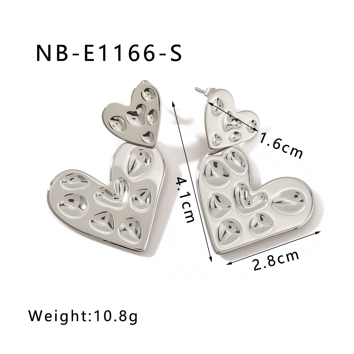 Pendientes colgantes estilo Ins de doble capa en forma de corazón en acero inoxidable con baño de oro de 18K