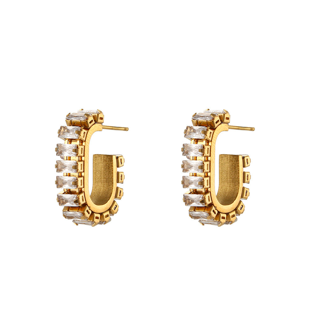 Minimalist Geometric Zirconia Stud Earrings in Stainless Steel with 18K Gold Plating