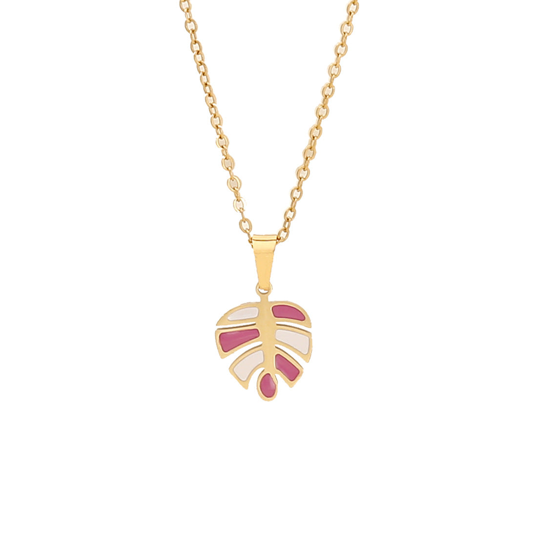 Collana alla Moda a Cuore Rosa con Fiori e Pendente a Farfalla in Acciaio Inossidabile da Donna