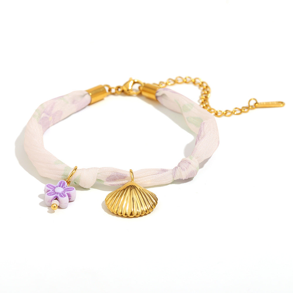 Bracciale alla moda conchiglia geometrica in acciaio inossidabile placcato oro 18 carati da donna