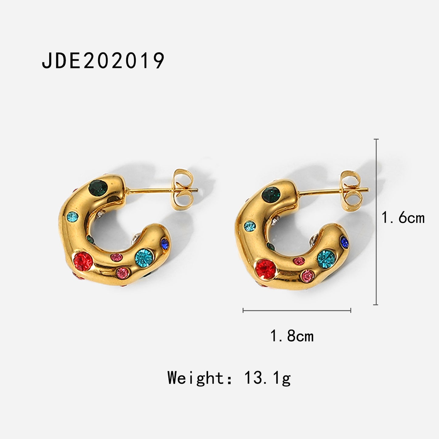 INS Style Geometric Hammered Texture C-Shaped Hoop Earrings with Zircon and Pearl Inlay in 18K Gold Plated Stainless Steel for Women