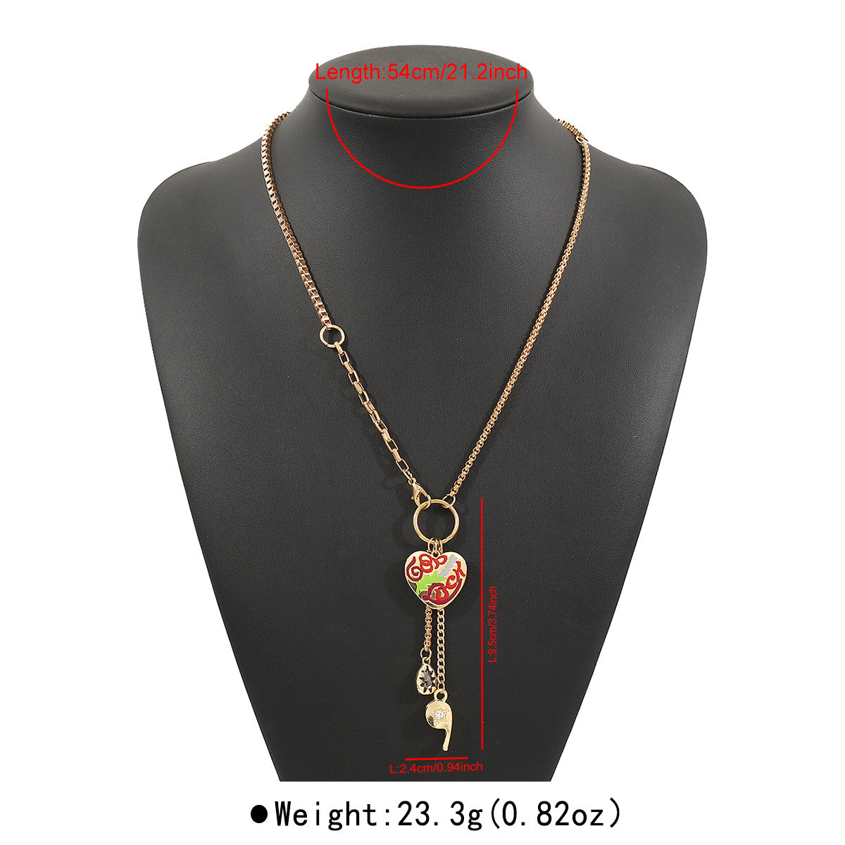 Collar retro de calavera y corazón de Halloween para mujer en acero inoxidable con acabado chapado