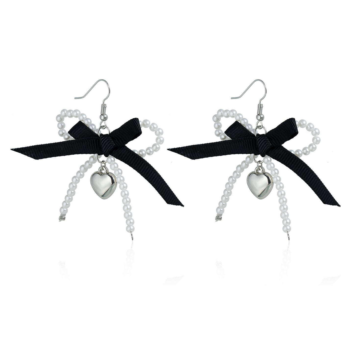Set di collana con fiocco di perle scure da donna, in lega con finitura galvanica