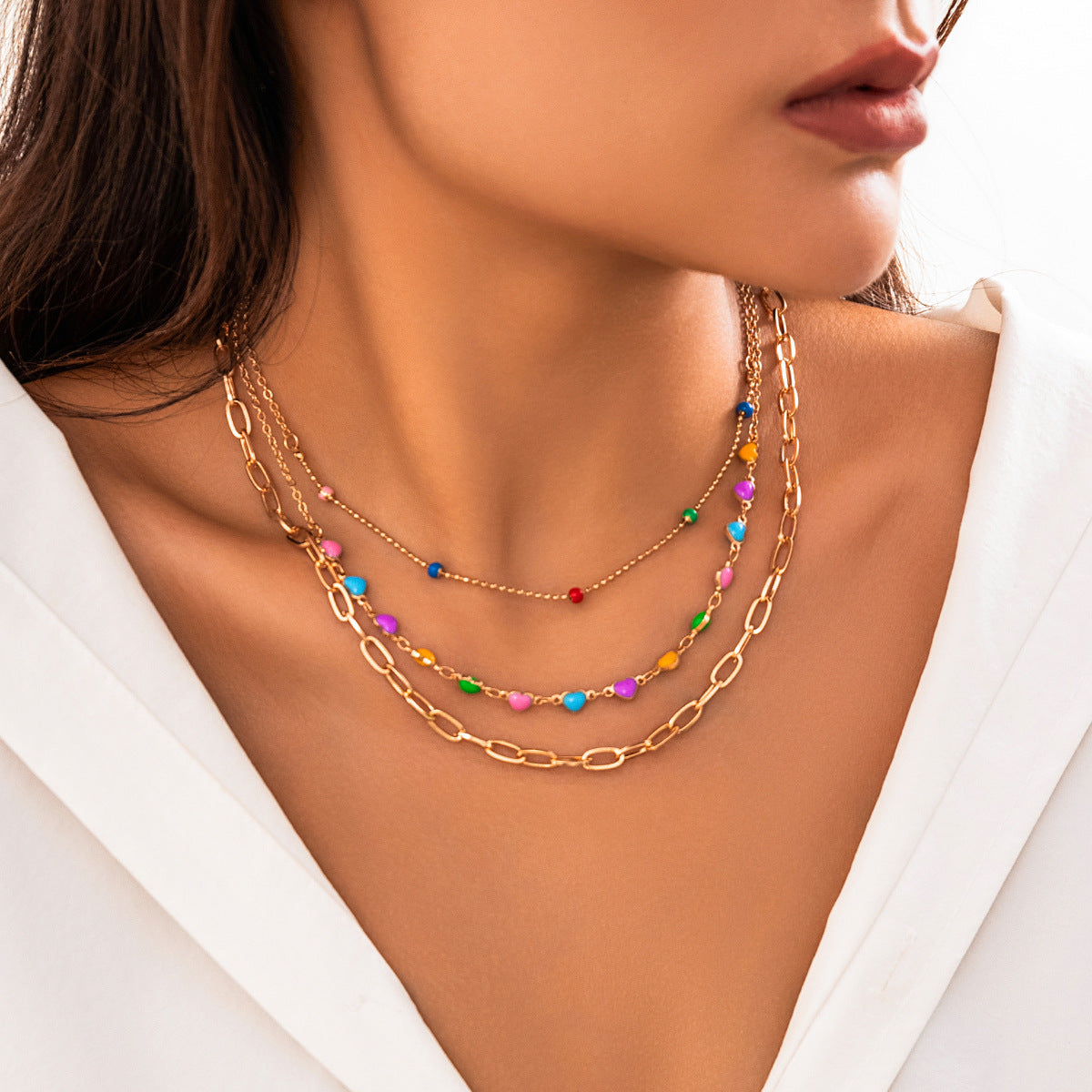 Colorful Drip Oil Butterfly Pendant Alloy Curb Chain Necklace for Women