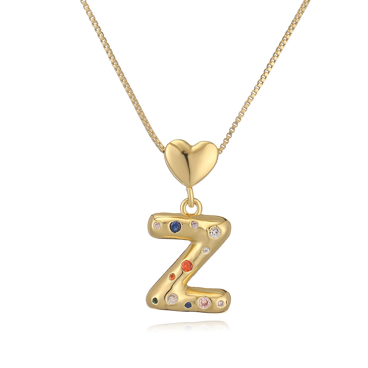 Collana Pendente Minimalista a Lettera in Rame Placcato Oro 18K con Intarsio di Zirconi per Donna