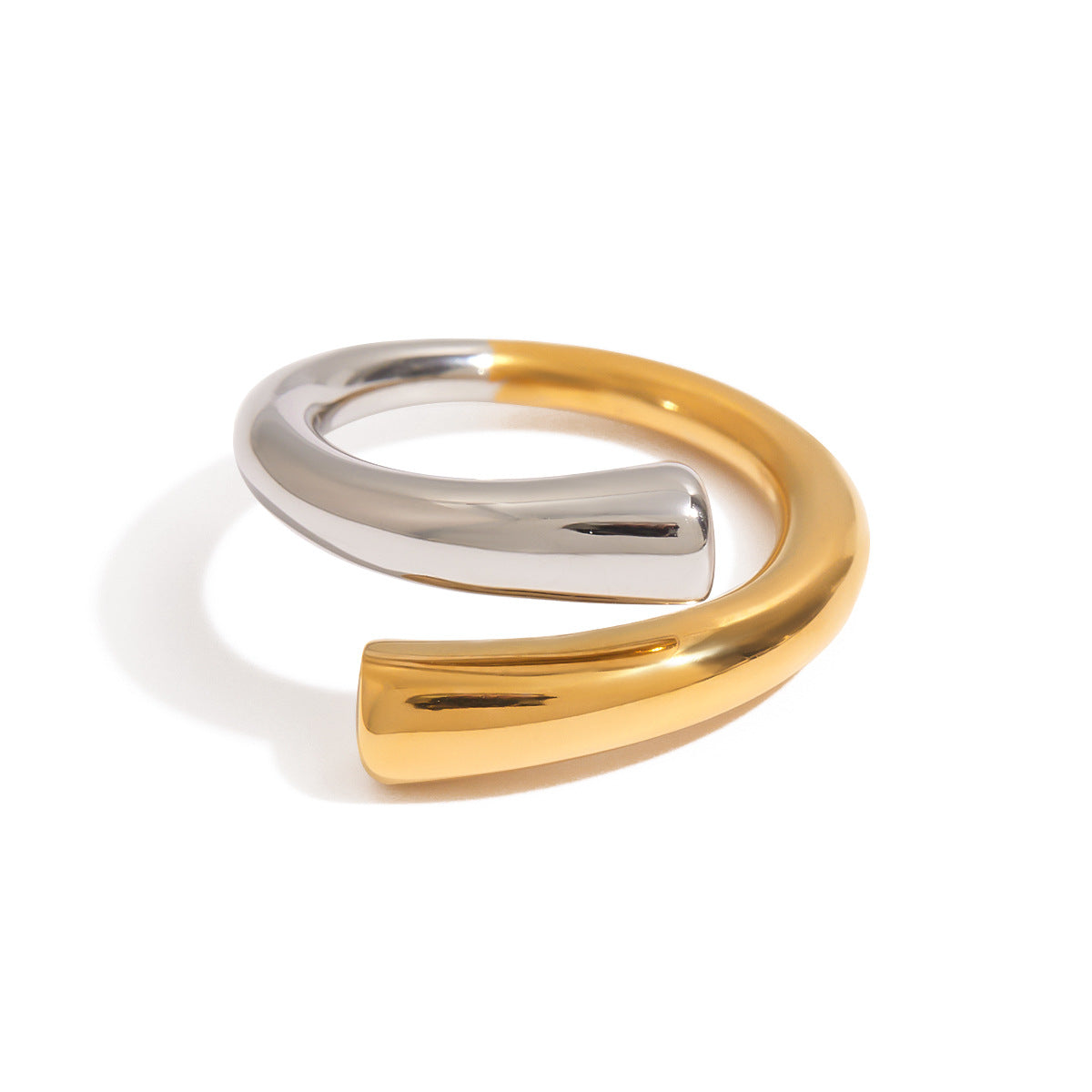 Anello da donna in acciaio inossidabile bicolore placcato, geometrico e minimalista