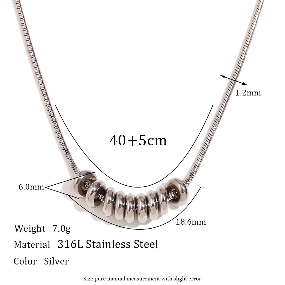 Minimalist Geometric Stainless Steel Pendant Necklace with 18K Gold Plating and Titanium Steel Bead Charm for Women