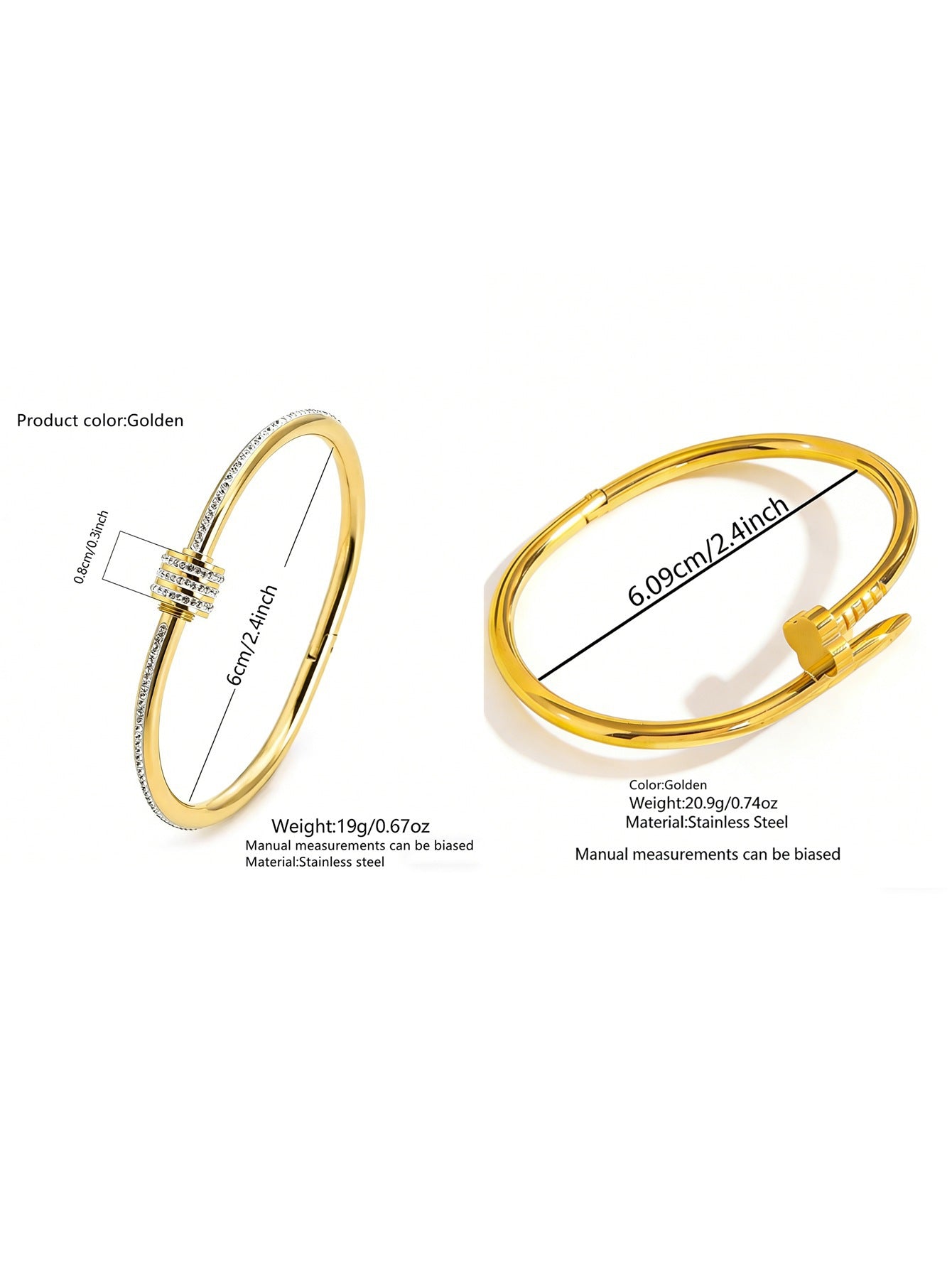 Elegante Bracciale Rigido in Acciaio Inossidabile Placcato Oro 18K con Design Geometrico, Trifoglio e Chiodo