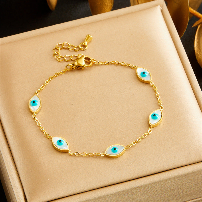 Vintage Blue Eye Box Chain Bracelet Earrings Necklace Set Stainless Steel Plated Women's Jewelry
