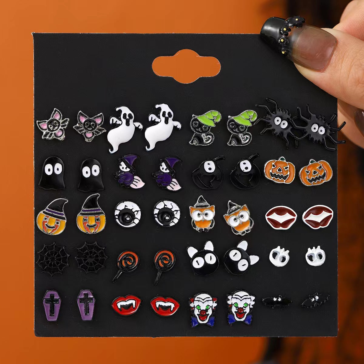 Orecchini di Halloween per Donna a Tema Fantasma Gotico Scuro Cartone Animato Zucca Vampiro, con Base in Lega e Finitura Galvanizzata