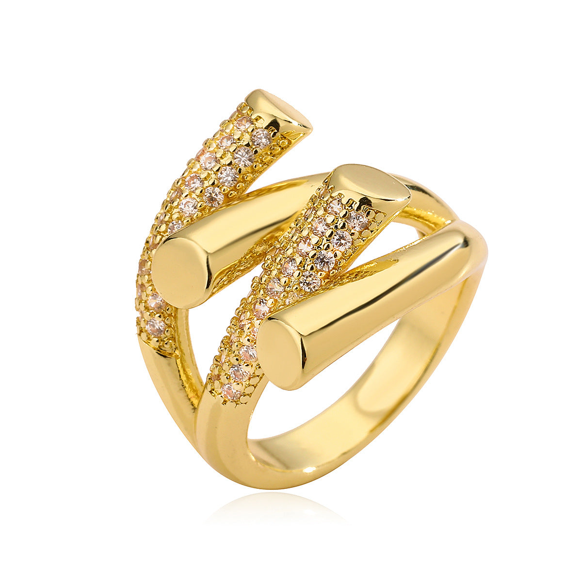 Anello da donna geometrico irregolare in rame con placcatura in oro vero e zirconi micro-incastonati