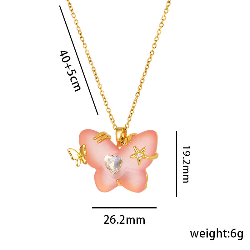 Collana Minimalista da Donna in Acciaio al Titanio a Forma di Farfalla con Micro Pavé di Zirconia, Catenina a O, Gioielli per Clavicola