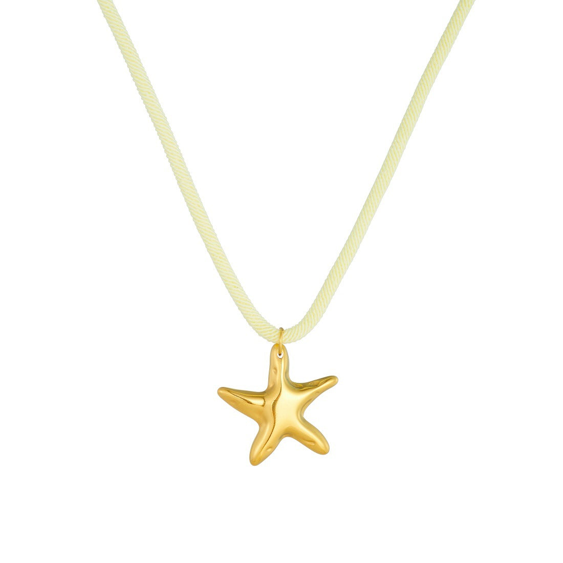 Milky White Textured Rope Chain Starfish Pendant Gold Plated Stainless Steel Necklace