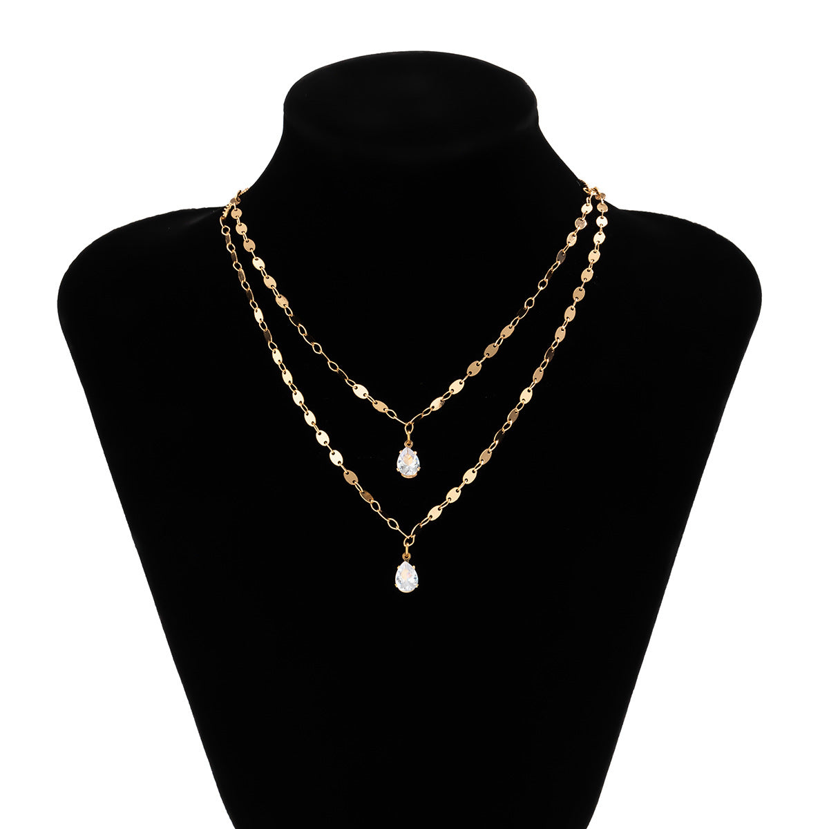 Minimalist Double-Layer Water-Drop-Shaped Necklace for Women with Electroplated Metal Bar and Micro-Paved Heart Pendant on O-Chain